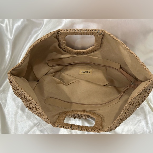 Ramla Raffia Bag Half Moon Woven Clutch Tan Beachy Boho Selling Sunset Straw NWT - Picture 6 of 12